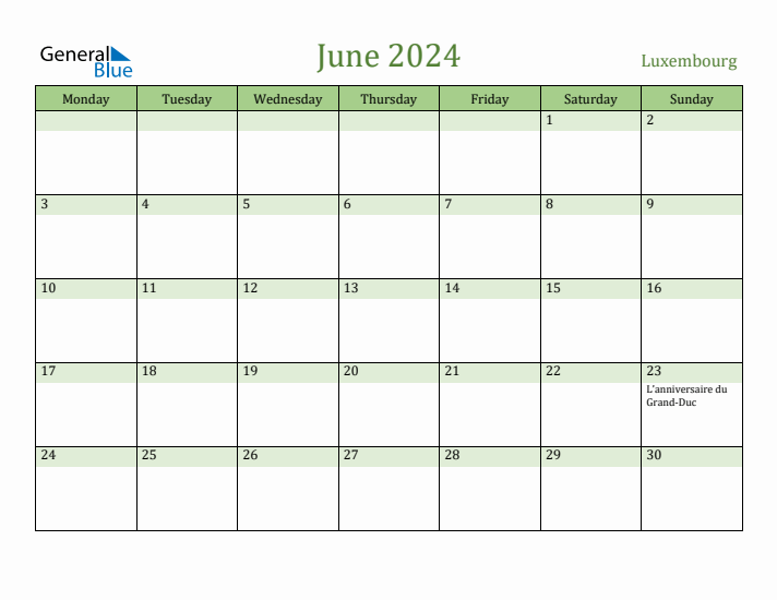 June 2024 Calendar with Luxembourg Holidays