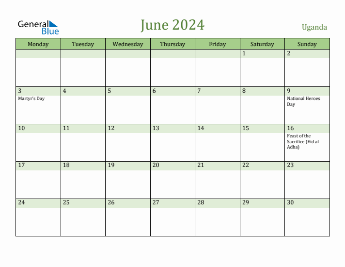 June 2024 Calendar with Uganda Holidays