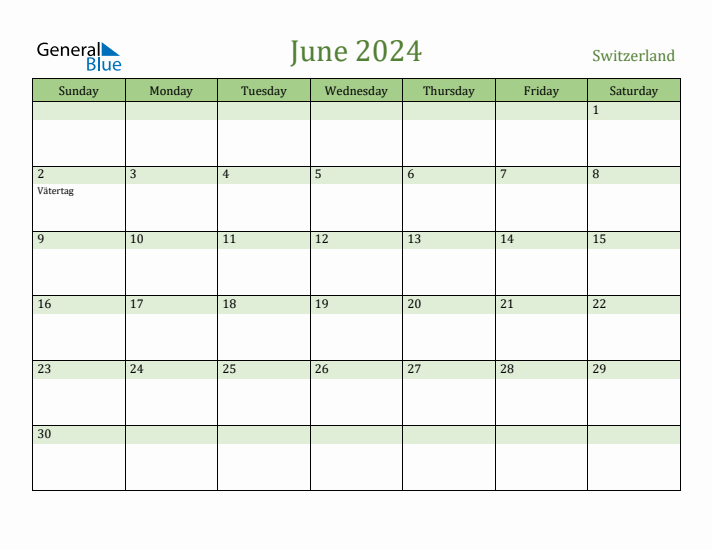 June 2024 Calendar with Switzerland Holidays