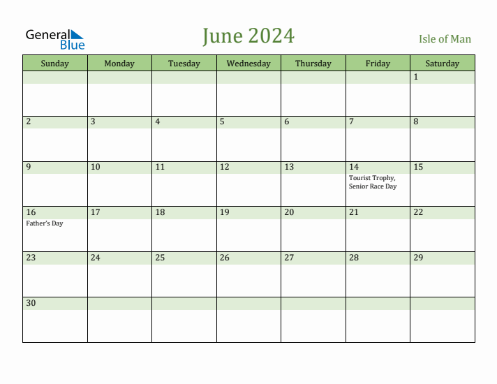 June 2024 Calendar with Isle of Man Holidays