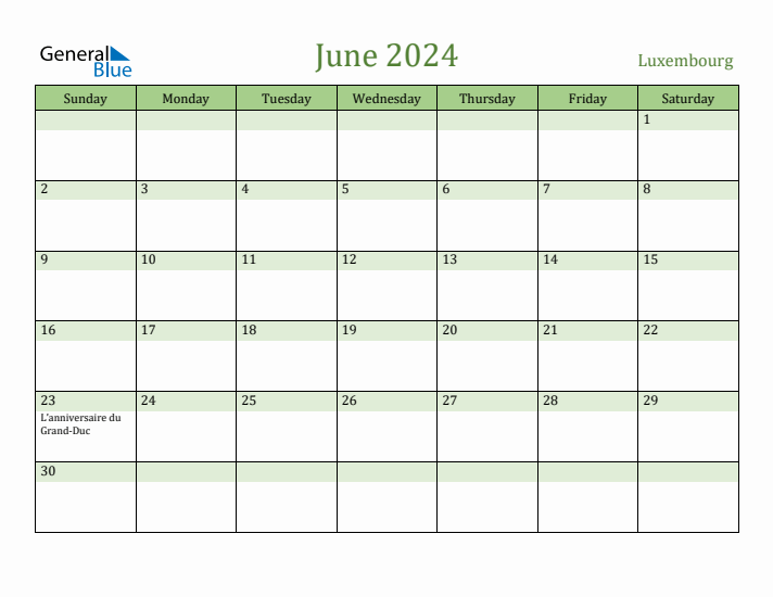 June 2024 Calendar with Luxembourg Holidays