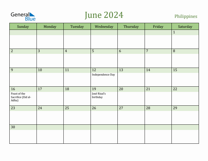 June 2024 Calendar with Philippines Holidays