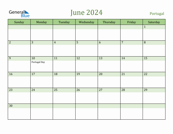 June 2024 Calendar with Portugal Holidays