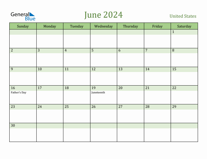 June 2024 Calendar with United States Holidays