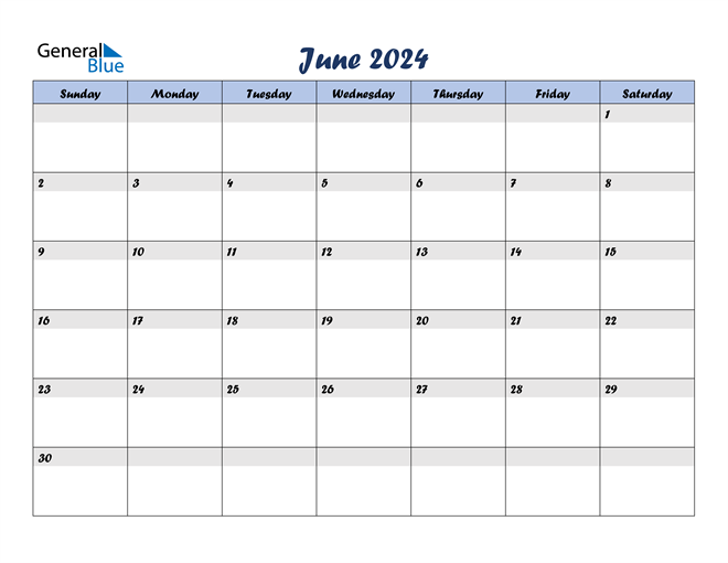 General Blue June 2024 Printable Calendar - Calendar 2024 Ireland Printable