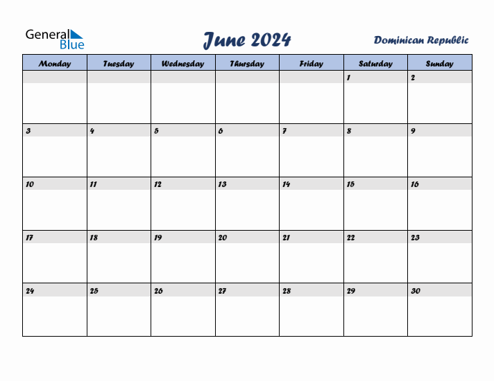 June 2024 Calendar with Holidays in Dominican Republic