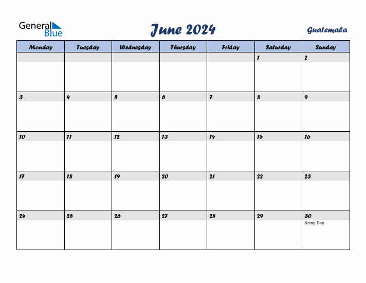 June 2024 Calendar with Holidays in Guatemala