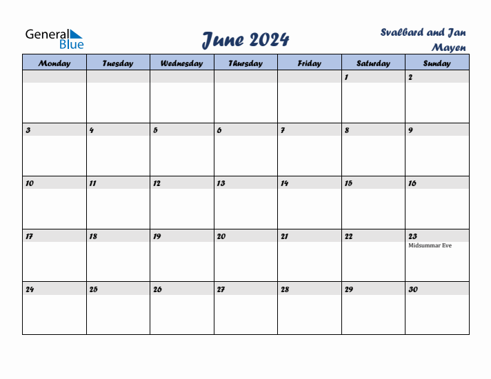 June 2024 Calendar with Holidays in Svalbard and Jan Mayen