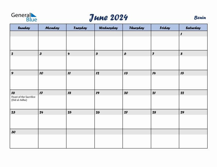 June 2024 Calendar with Holidays in Benin