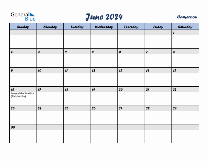 June 2024 Calendar with Holidays in Cameroon