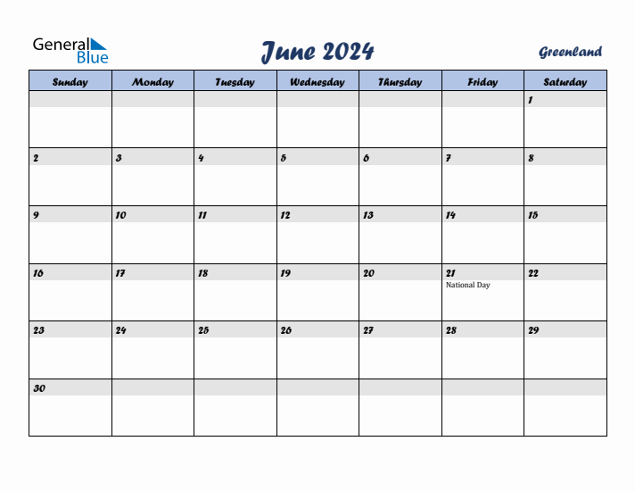 June 2024 Calendar with Holidays in Greenland