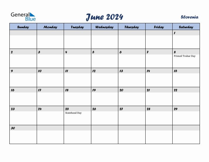 June 2024 Calendar with Holidays in Slovenia