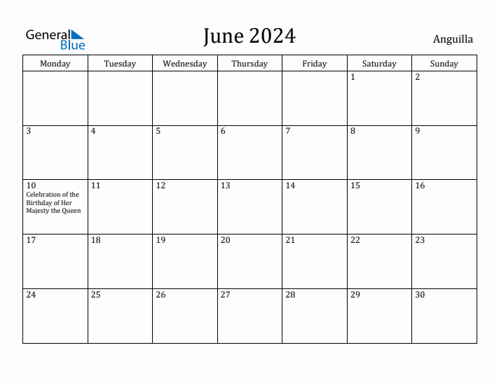 June 2024 Calendar Anguilla