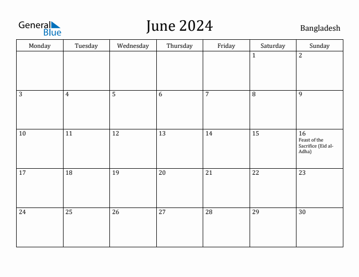 June 2024 Calendar Bangladesh