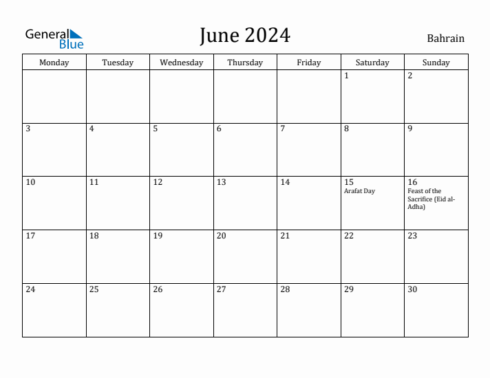June 2024 Calendar Bahrain