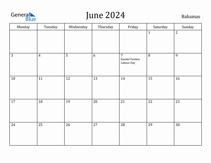 June 2024 Calendar Bahamas