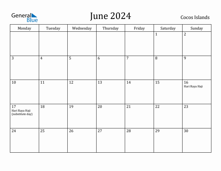 June 2024 Calendar Cocos Islands