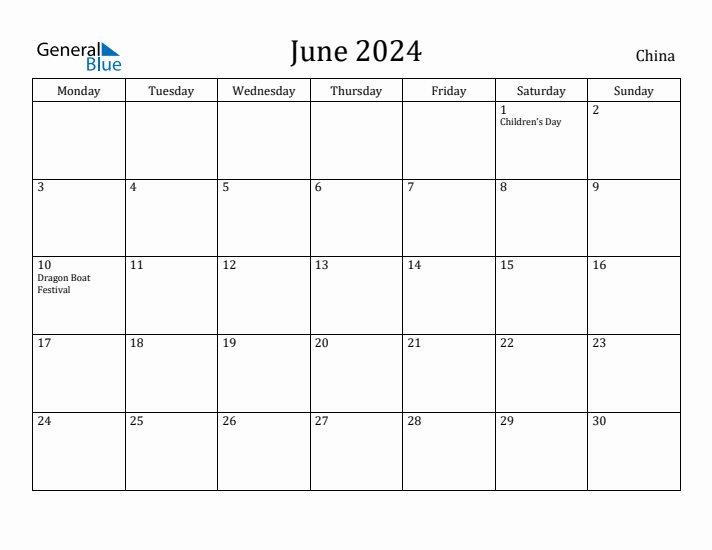 June 2024 Calendar China