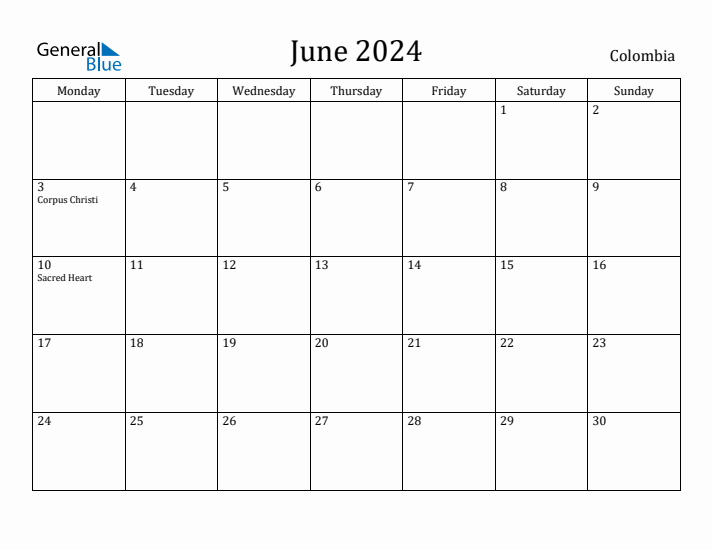 June 2024 Calendar Colombia