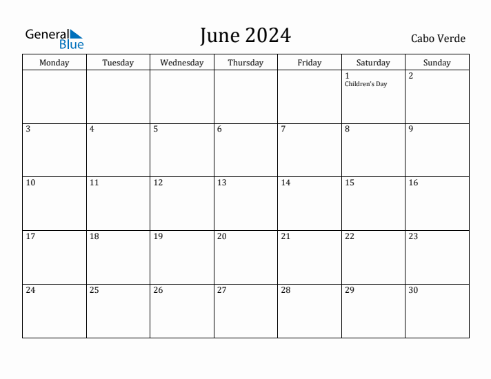 June 2024 Calendar Cabo Verde