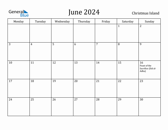 June 2024 Calendar Christmas Island