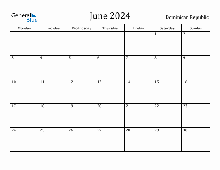 June 2024 Calendar Dominican Republic