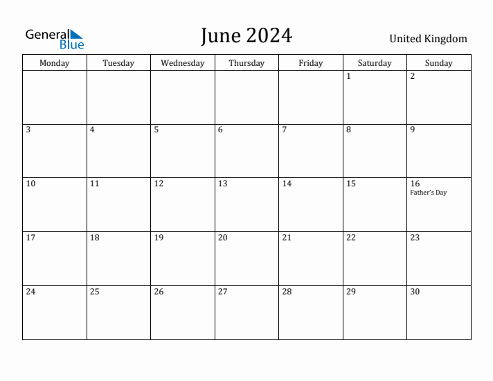 June 2024 Calendar United Kingdom