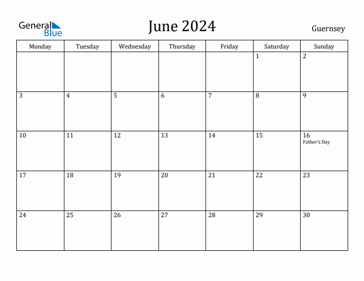 June 2024 Calendar Guernsey