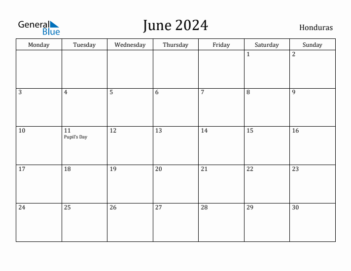 June 2024 Calendar Honduras