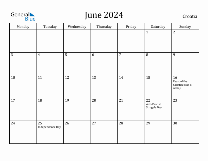 June 2024 Calendar Croatia