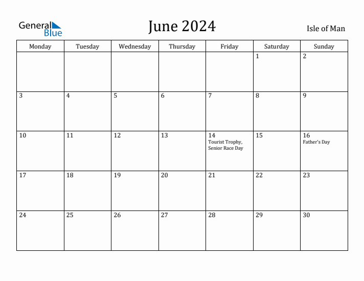 June 2024 Calendar Isle of Man