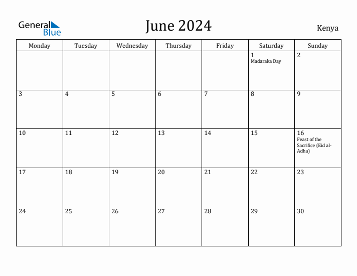 June 2024 Calendar Kenya