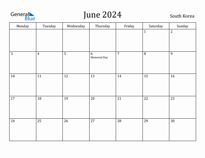 June 2024 Calendar South Korea