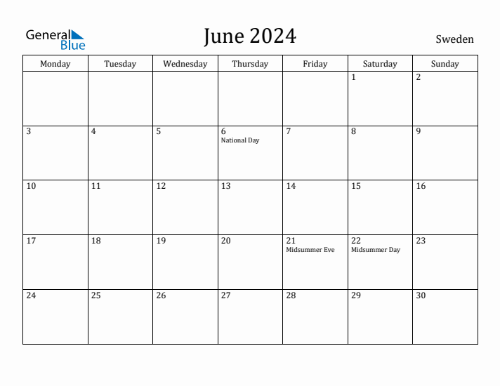 June 2024 Calendar Sweden