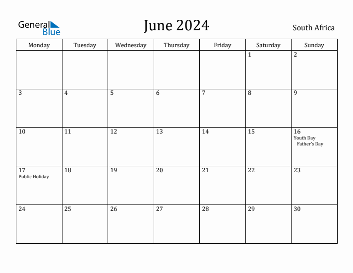 June 2024 Calendar South Africa