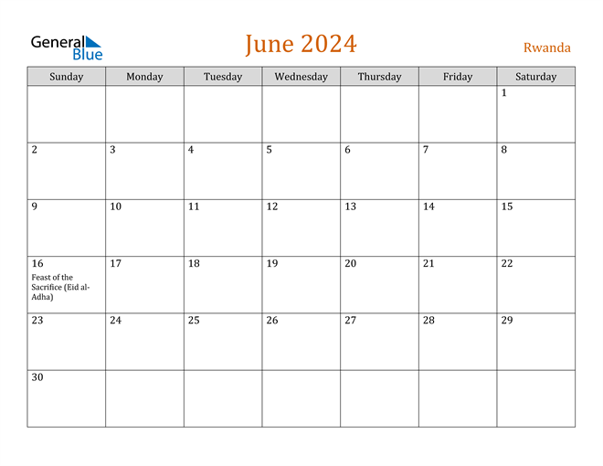 Rwanda June 2024 Calendar with Holidays