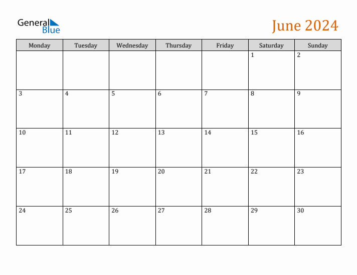 Editable June 2024 Calendar