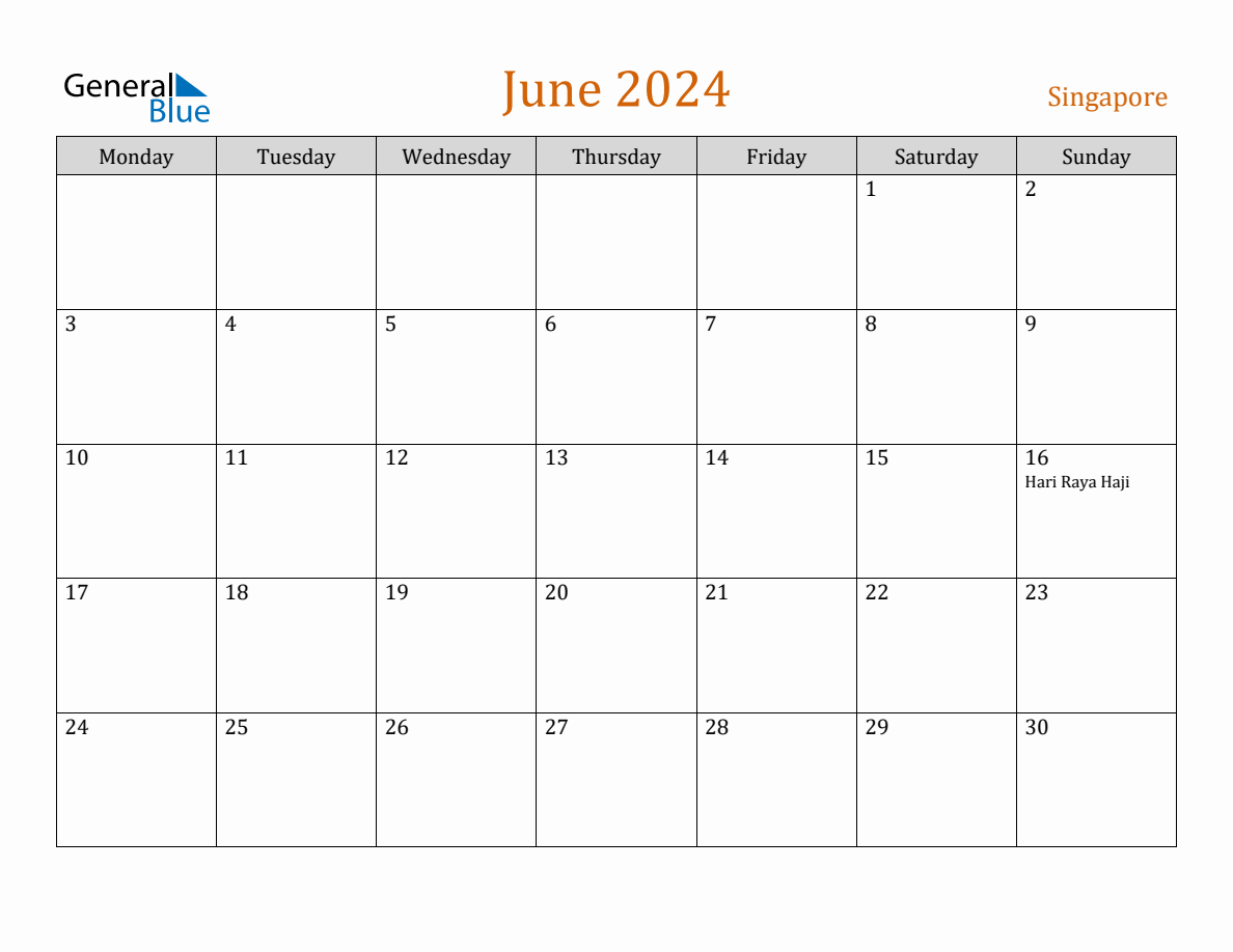 Free June 2024 Singapore Calendar