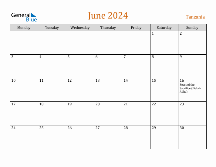Free June 2024 Tanzania Calendar