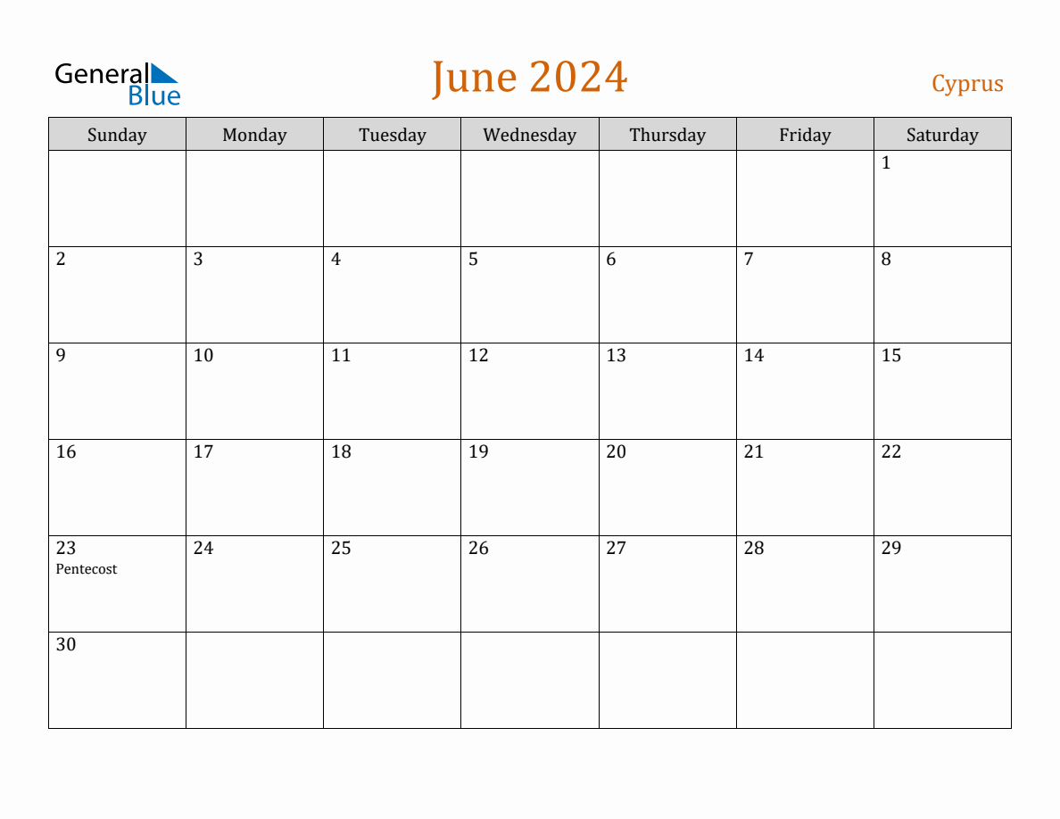 Free June 2024 Cyprus Calendar