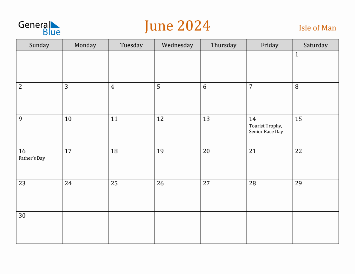 Free June 2024 Isle of Man Calendar