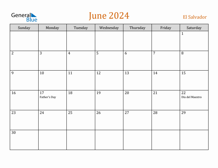 June 2024 Holiday Calendar with Sunday Start