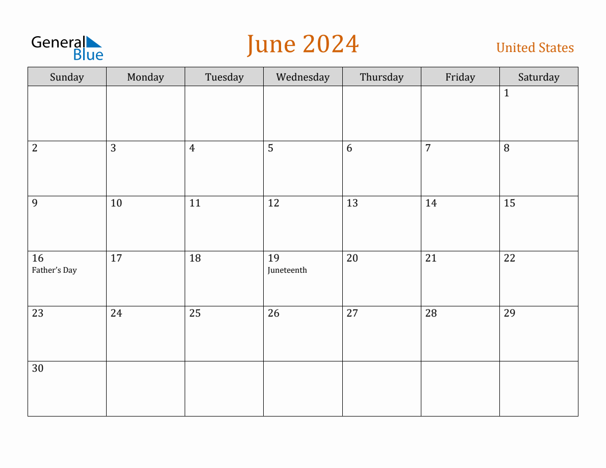 Free June 2024 United States Calendar