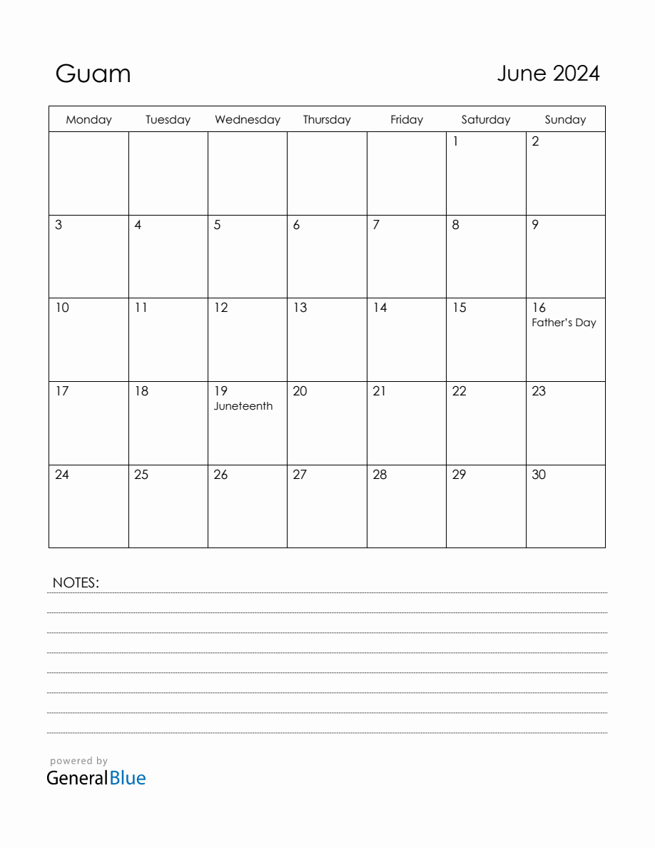 June 2024 Guam Calendar with Holidays