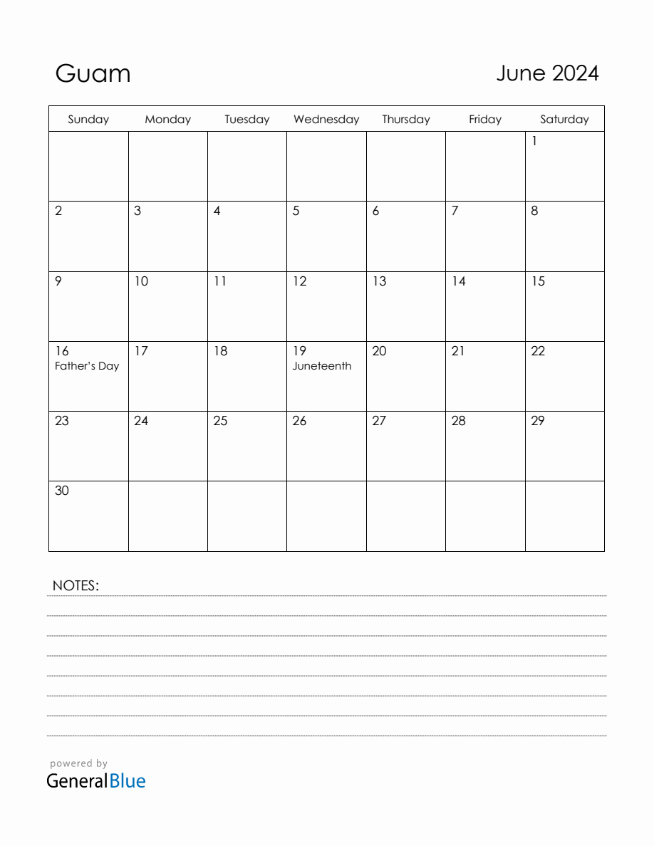 June 2024 Guam Calendar with Holidays