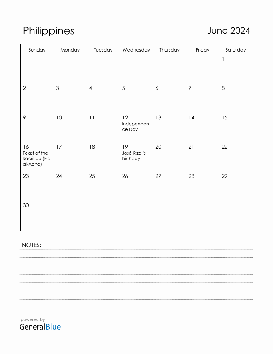 June 2024 Philippines Calendar with Holidays