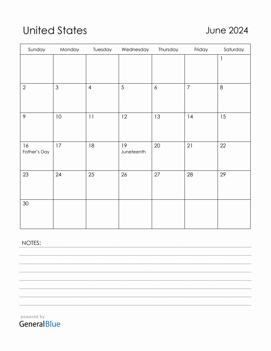 June 2024 United States Calendar with Holidays