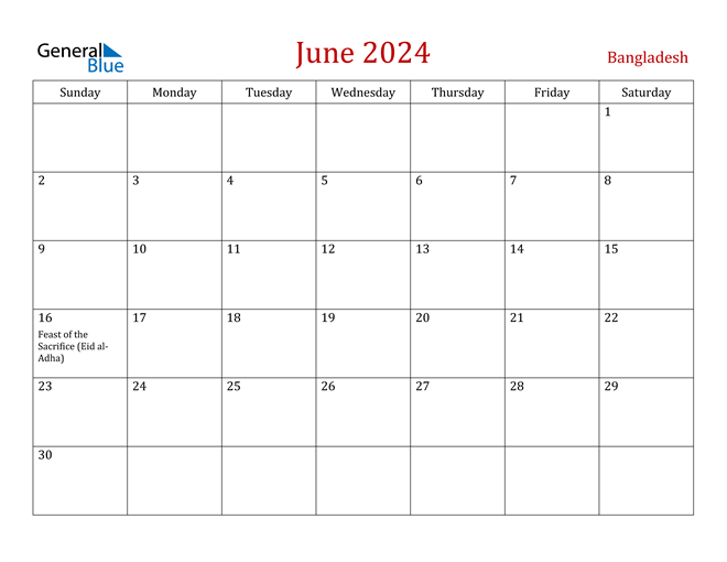 Bangladesh June 2024 Calendar