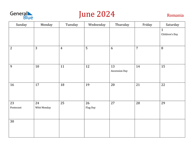 Romania June 2024 Calendar