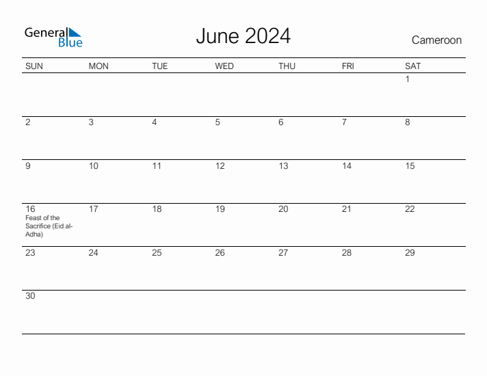 Printable June 2024 Calendar for Cameroon